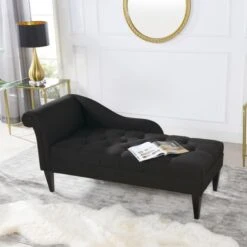 Harrison Tufted Roll Arm Chaise Lounge - Jet Black Woven -Baxton Acme Shop 38764856 7e72 42d2 8473 0c3ddde83c66