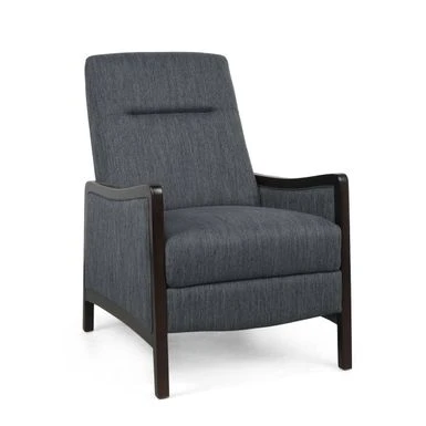 Veatch Contemporary Upholstered Pushback Recliner By Christopher Knight Home - Charcoal + Dark Walnut 7 Veatch Contemporary Upholstered Pushback Recliner By Christopher Knight Home - Charcoal + Dark Walnut - Image 5