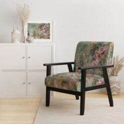 Designart "Flower Shower III" Upholstered Farmhouse Accent Chair - Arm Chair - Arm Chair -Baxton Acme Shop 398388aa 5b47 4e79 82b6 cfe3a3dd7149