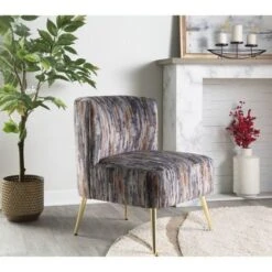 Silver Orchid Harding Slipper Chair - Light Brown/Gold Metal -Baxton Acme Shop 39f6466e 17fa 47de a206 152226c3e772