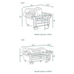 Morden Fort Luxury Classic America Chesterfield Tufted Camel Back Armchair Living Room Chair, Sofa 2 PCS - Blue -Baxton Acme Shop 3b6bdd9e 7304 48e7 8f63 f3a8eb5f90c5