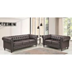 Brooks Classic Chesterfield 2-Piece Living Room Set-Loveseat & Sofa - Dark Blue -Baxton Acme Shop 3c30c8f1 fe13 463a b53e db2160cd1962