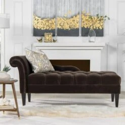 Harrison Tufted Roll Arm Chaise Lounge - Jet Black Woven -Baxton Acme Shop 3cbcd083 bddb 4b5c b951 d37462c11e66