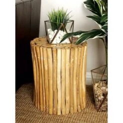 Brown 16-inch High X 14-inch Wide Teak Wood Foot Stool - Single