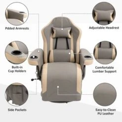 HOMCOM Manual Recliner Armchair PU Leather Lounge Chair W/ Adjustable Leg Rest, 135 Reclining Function, 360 Swivel, Cup Holder - Grey -Baxton Acme Shop 3da400bd ea6c 4865 80bb 5d1fa35d9d4b