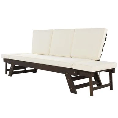 Clihome Outdoor Wooden Adjustable Daybed Sofa Chaise Lounge With Cushions - Beige 18 Clihome Outdoor Wooden Adjustable Daybed Sofa Chaise Lounge With Cushions - Beige - Image 16