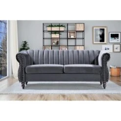 Charlot Velvet Chesterfield Rolled Arm 2-Piece Living Room Set - Dark Blue -Baxton Acme Shop 3ea53e5a 6650 4bc6 bad9 ea6e395d500e