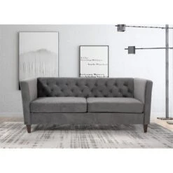 Lisette Velvet 3PCs Living Room Set - Grey -Baxton Acme Shop 3f2a3787 3377 4b73 991e 316d7352fa4a
