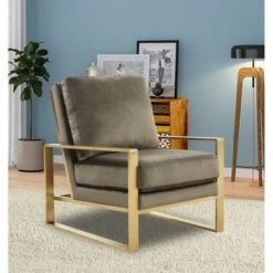 LeisureMod Jefferson Modern Velvet Accent Armchair With Gold Base - Beige -Baxton Acme Shop 3f9f5ad3 9102 4760 87e3 4165dffcaa16