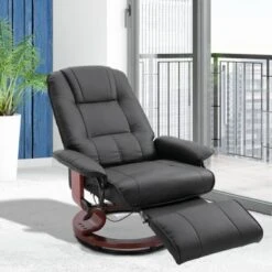 HomCom Faux Leather Adjustable Manual Swivel Base Recliner Chair With Comfortable And Relaxing Footrest - Brown -Baxton Acme Shop 4220456f 0ee6 4604 8f03 46472d43ab01