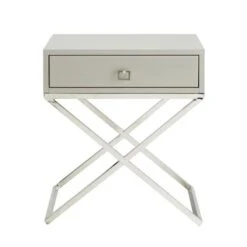 Square Lacquer X-Legs End Table/Accent Table/Nightstand With Drawer - White Chrome -Baxton Acme Shop 432f54a6 a741 4172 a966 040892d8475c