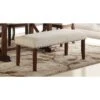 Rubber Wood Bench With Nail Trim Head Design Brown And Cream - Fabric - Wood - Brown