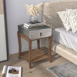 COSIEST Nightstands With 1-Drawer And Storage Shelf - Black-silver-2PCS -Baxton Acme Shop 4373eb18 55b6 417b adb8 c393d639d93f