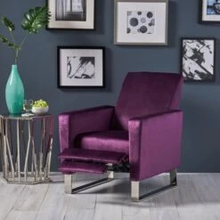 Brightwood Modern Velvet Recliner W/ Steel Legs By Christopher Knight Home - Eggplant,Silver -Baxton Acme Shop 43a20b23 c5e1 4ad5 ba7e e6f6ba979825