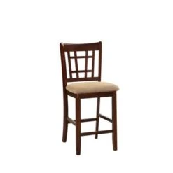 Wooden Counter Height Chair, Dark Brown & Cream, Set Of 2 - Brown