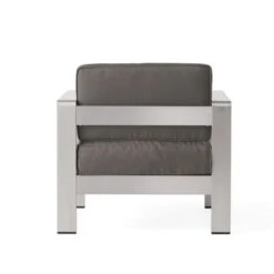Cape Coral Aluminum Indoor/Outdoor Club Chair By Christopher Knight Home - Canvas Black+ Silver+Sunbrella -Baxton Acme Shop 455ade42 c525 4b0f 876b 2e6eaec7348e