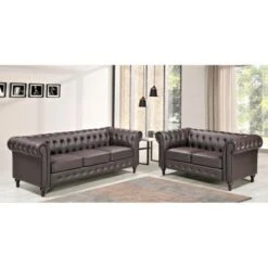 Brooks Classic Chesterfield 2-Piece Living Room Set-Loveseat & Sofa - Black -Baxton Acme Shop 4567abf0 34d9 4196 8b51 e5eee025e320