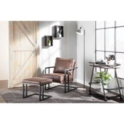 Roman Industrial Faux Leather Lounge Chair & Ottoman Set - N/A - Grey -Baxton Acme Shop 4582714c aebb 481e b527 7a5169ee8429