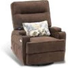 Mcombo Electric Power Swivel Glider Recliner Chair With Heat And USB Ports, Pillow, Cup Holders, Remote Control, Fabric 7752 - Brown