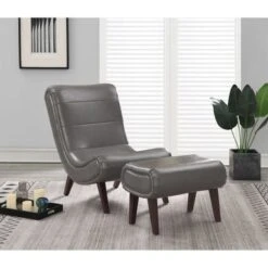 Hawkins Lounger With Ottoman - Pewter Faux Leather