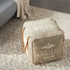 Fabric Rustic Pouf Paris 17 X 21 X 21 - Grey -Baxton Acme Shop 48d625e9 79a6 479b 82c6 83cca9c43131