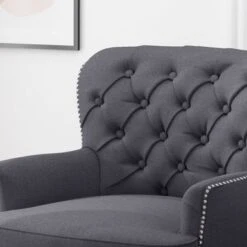 Correia Contemporary Tufted Fabric Club Chair And Ottoman Set By Christopher Knight Home - Gray + Dark Brown -Baxton Acme Shop 492f4cb6 a3e8 4ab8 8b50 d9afbf169bb7