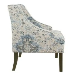 Porch & Den Holman Medallion Pattern Upholstered Swoop Armchair - Blue Ikat Print -Baxton Acme Shop 4a1a08c9 772f 4d88 9f8a e2c7eefc5362