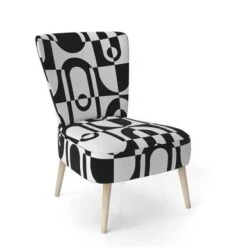 Designart "Monochrome Geometric Pattern VIII" Upholstered Mid-Century Accent Chair - Arm Chair - Side Chair