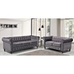 Brooks Classic Chesterfield 2-Piece Living Room Set-Loveseat & Sofa - Dark Blue -Baxton Acme Shop 4a77fa61 4046 4bfa a3c8 9c3b54f05b2a