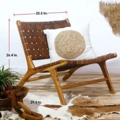 WAREHOUSE OF TIFFANY Brisot Square Weave Leather On Teak Wood Lounge Chair - Black -Baxton Acme Shop 4aef9b6b b710 4787 9fdf 24f91eaaacd3