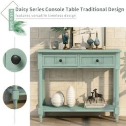 Daisy Series Console Table Traditional Design With Two Drawers And Bottom Shelf Acacia Mangium - Ivory -Baxton Acme Shop 4b351fde 5d5f 4977 b5ca 1963ba28bcbe