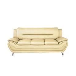 Sanuel 79.2" Faux Leather Pillow Top Arm Sofa - Camel/Black -Baxton Acme Shop 4c133768 477e 48d2 a247 28ccc4a32347
