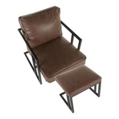 Roman Industrial Faux Leather Lounge Chair & Ottoman Set - N/A - Grey -Baxton Acme Shop 4ca7491c 081d 434e b81c 585a1b8127e6