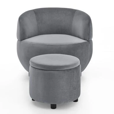 Swivel Barrel Chair With Storage Ottoman - Grey 18 Swivel Barrel Chair With Storage Ottoman - Grey - Image 16