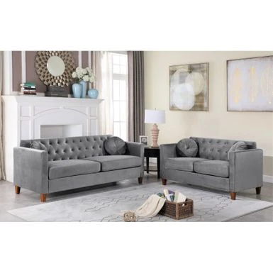 US Pride Lory Velvet Kitts Classic Chesterfield Living Room Set-Loveseat And Sofa - Black 4 US Pride Lory Velvet Kitts Classic Chesterfield Living Room Set-Loveseat And Sofa - Black - Image 2