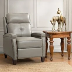 Gaspar Mid-Century Modern Pushback Recliner With Nailhead Trim By HULALA HOME - DOVE