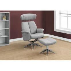 Accent Chair/ Set Of 2/ Recliner/ Swivel/ Ottoman/ Living Room/ Bedroom/ Fabric/ Metal Base/ Grey/ Chrome/ Contemporary/ Modern
