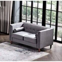 Kittleson 60'' Velvet Tuxedo Arm Loveseat - Ivory -Baxton Acme Shop 4ea4c94f 0f99 4097 a35b e062185f9e09