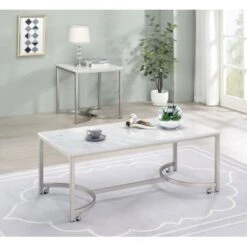 Coffee Table With Casters White And Satin Nickel -Baxton Acme Shop 4f32490e 0465 4827 9df9 d458598ef2de