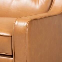 Baxton Studio Daley Tan Faux Leather And Walnut Finished Wood Lounge Armchair - Tan -Baxton Acme Shop 4f764be9 1ee8 4c17 978a 4f5c813bbab2