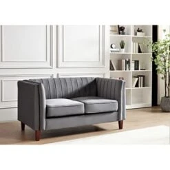 Line Tufted Square Design Loveseat - Dark Blue -Baxton Acme Shop 4fa049e3 9e1f 4f60 8f98 550f06bf7114