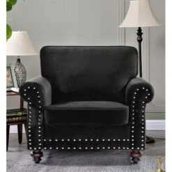 Suffield Velvet Nailhead Armchair - Black