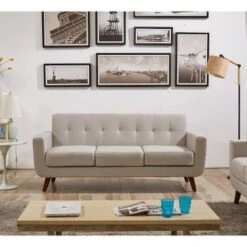 Grace Mid-Century Tufted Upholstered Rainbeau Living Room Sofa, Loveseat, And Chair 3-piece Set - Naples Yellow -Baxton Acme Shop 501e8107 cf04 40c3 b8bb e4edc0c05446