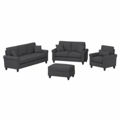 Hudson 85W Sofa With Loveseat, Chair, And Ottoman By Bush Furniture - Charcoal Gray Herringbone -Baxton Acme Shop 50270c9b 2845 4d31 9adb 49289e8589da