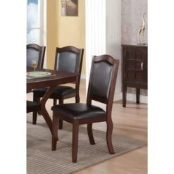 Contemporary Rubber Wood Dining Chair, Set Of 2, Brown And Black - Brown - Set Of 2
