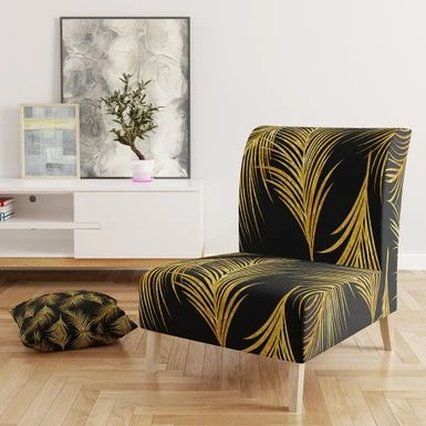 Designart "Golden Tropical Leaves Pattern" Upholstered Modern Accent Chair - Arm Chair - Side Chair 4 Designart "Golden Tropical Leaves Pattern" Upholstered Modern Accent Chair - Arm Chair - Side Chair - Image 2