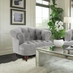 La Rosa Victorian Tufted Upholstered Accent Chair - Opal Grey Velvet