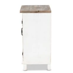 Baxton Studio Faron Traditional Farmhouse White And Oak Brown Wood 1-Door End Table - Off-White/Brown - Wood -Baxton Acme Shop 50c57e48 019c 44ce 97af ecc2c41c1160