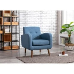 Porthos Home Suri Accent Chair, Fabric Or PU Upholstery, Rubberwood Legs - Blue Fabric -Baxton Acme Shop 50e60fd1 7f04 4b89 82ce c00f62c042db