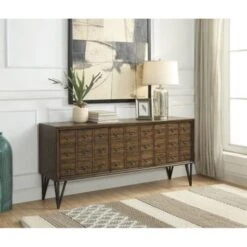 Somette Oxford Distressed Brown Three Door Media Console - 64"W X 16"L X 29.5"H - 64"W X 16"L X 29.5"H - Oxford Distressed Brown
